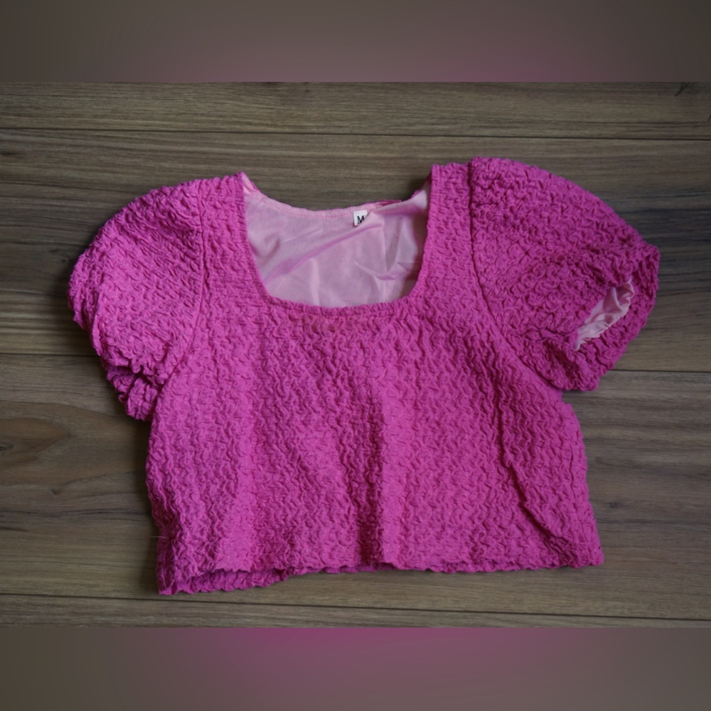 Pink Textured Women's Mid Drift Top